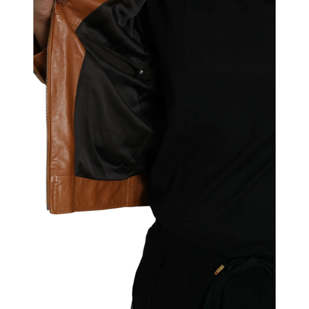 Dolce & Gabbana Bruin Leren Blouson Jack met Rits Brown Heren