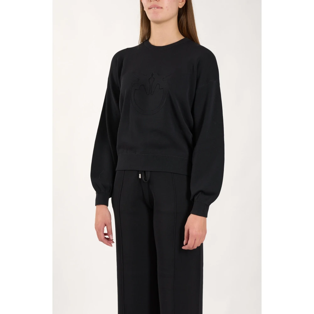pinko Katoenmix gebreide Love Birds trui Black Dames
