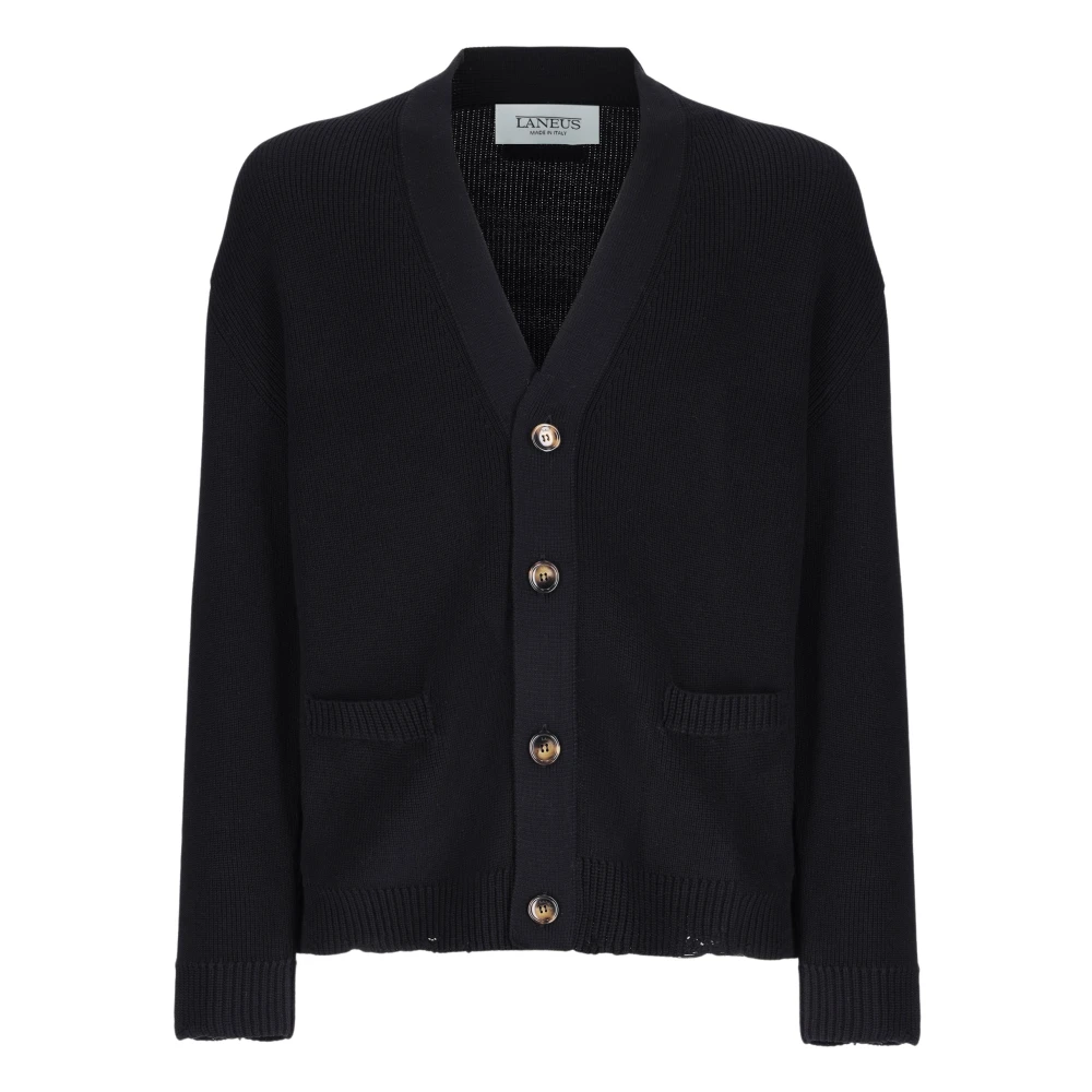 Laneus Men's Black Cardigan In Cotton Yarn - Cardigans - Xl - Knitwear