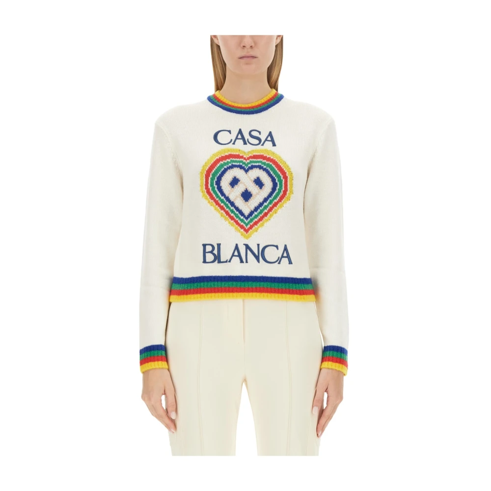 Casablanca Logo Jersey met Cropped Fit White Dames