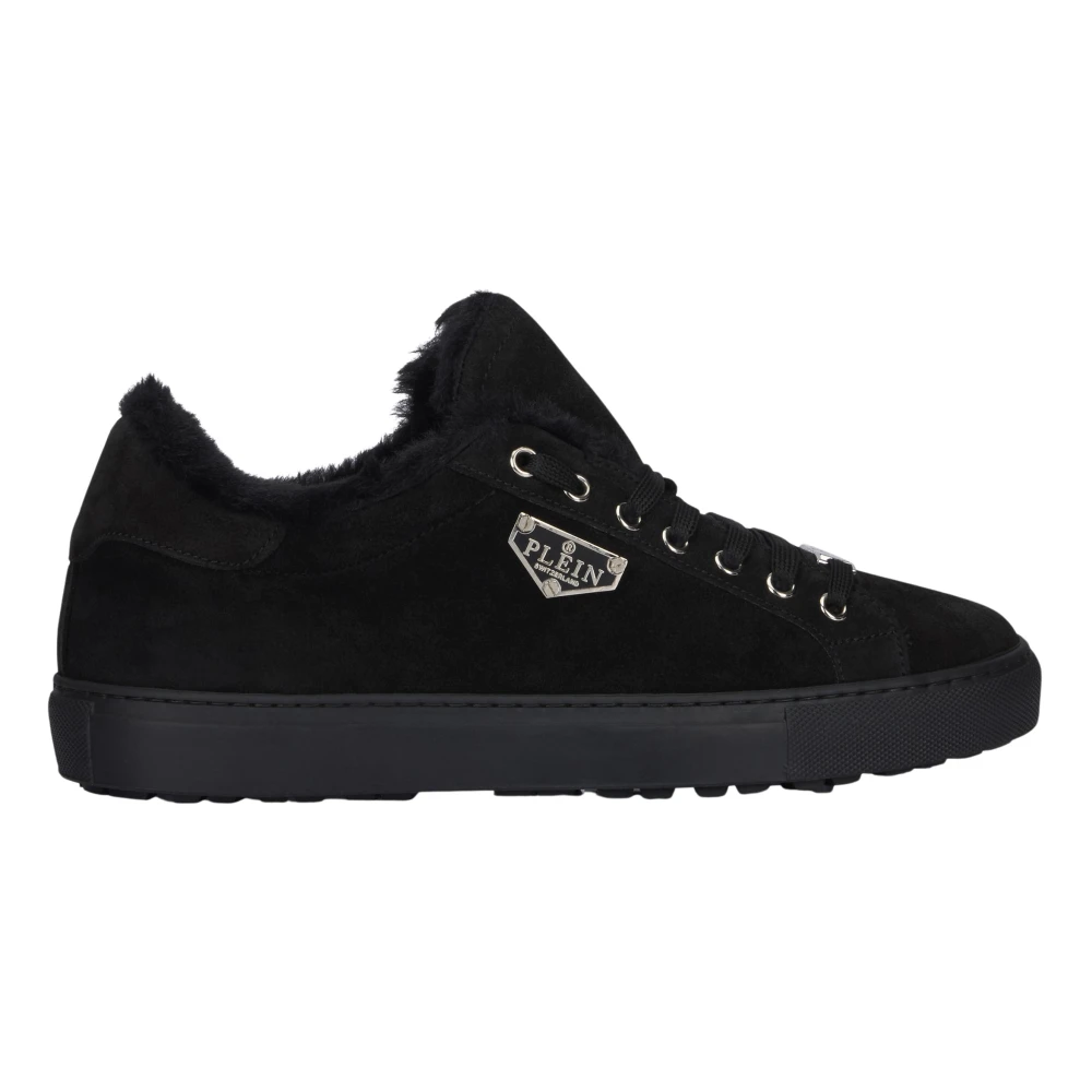 Philipp Plein Suede en Sheepskin Low Top Sneakers Heren Schoenen Zwart