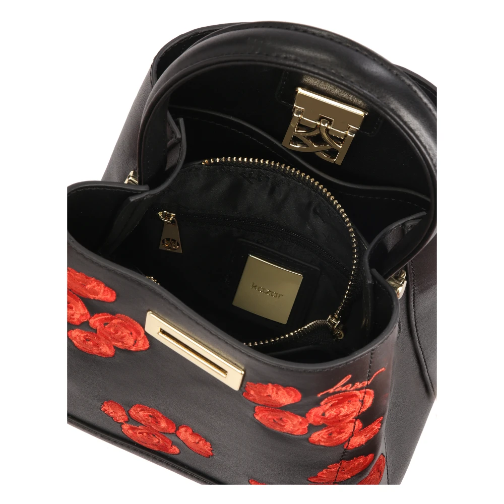 Kazar Zwarte handtas met rode bloemen Black Dames