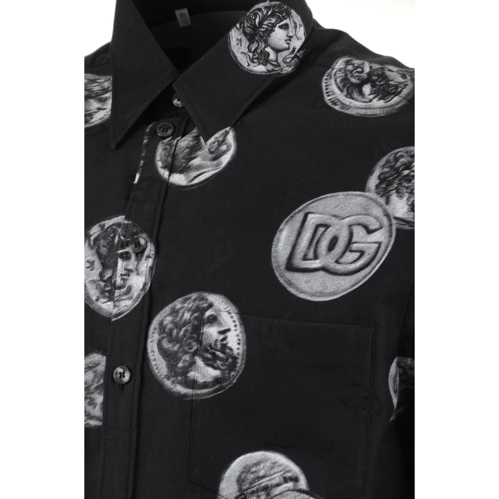Dolce & Gabbana Mannen Munten Print Lange Mouw Shirt Black Heren