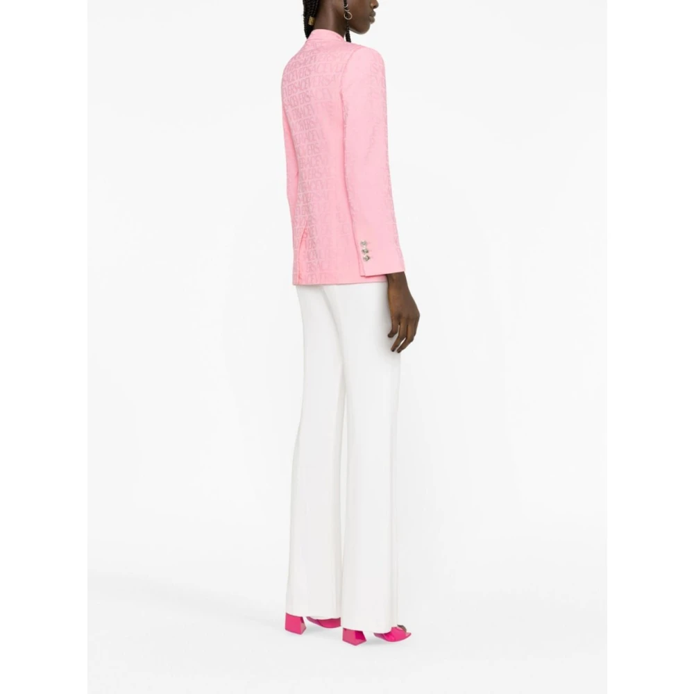 Versace Roze Jacquard Jas met Medusa Knopen Pink Dames