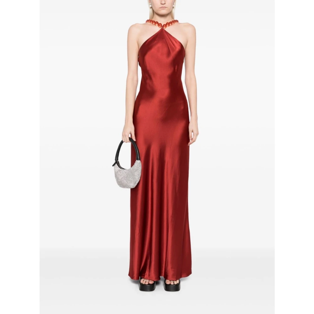 Staud Satijnen Halter Slip Jurk met Kralen Bandjes Red Dames