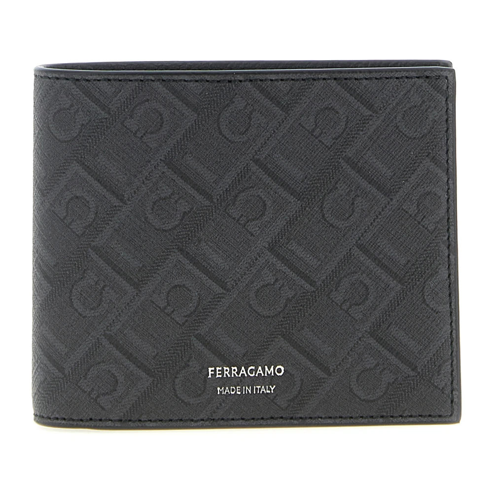 Ferragamo Men's Black Monogram Coated Canvas Bifold Wallet - Wallets & Cardholders - One Size - Accessories