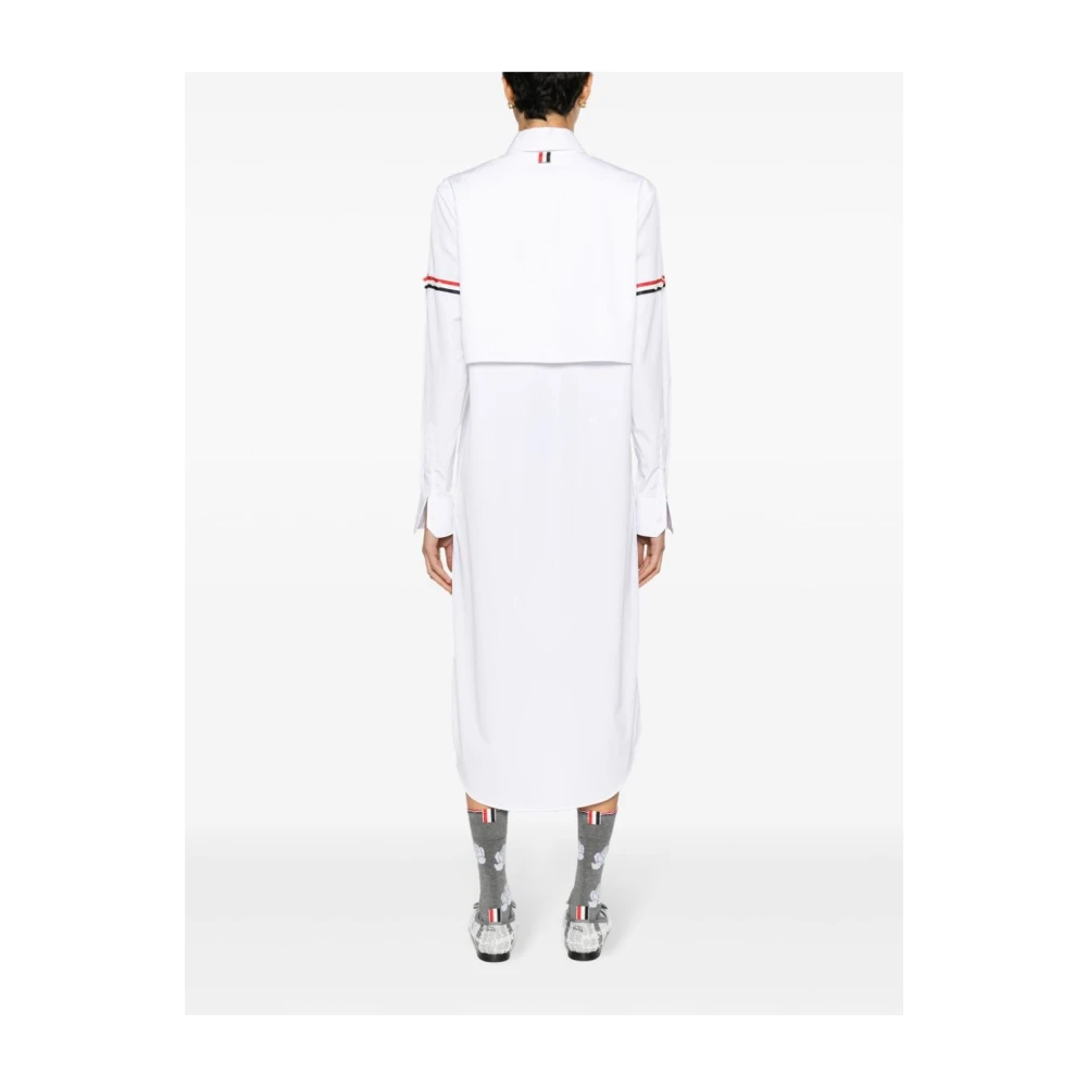 Thom Browne Witte Katoenen Jurk met RWB Streep White Dames