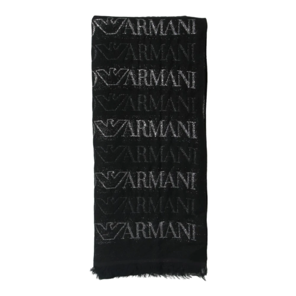 Emporio Armani Fyrkantig Ullblandning Halsduk med Fransade Kanter Black, Herr