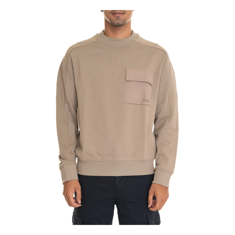 Boss Zak Cargo Crewneck Sweatshirt Beige Heren