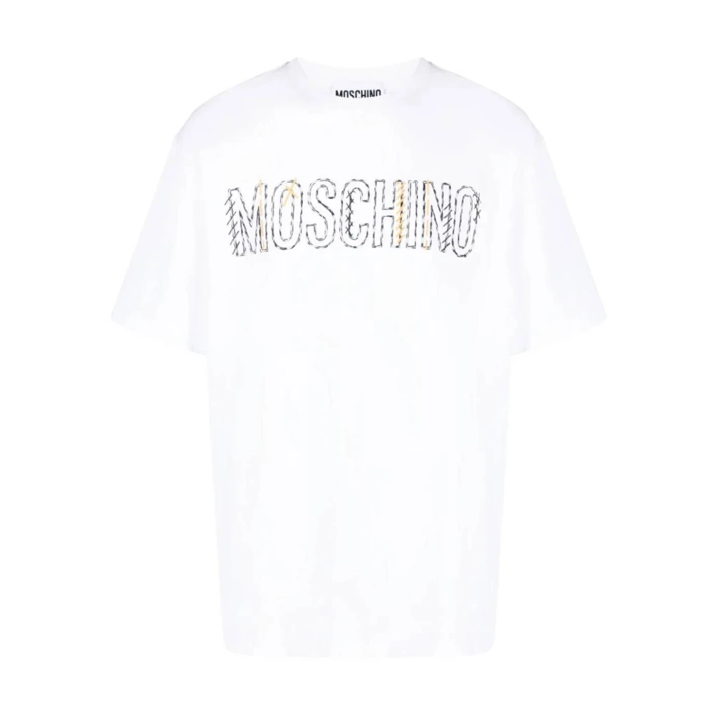 Moschino Herr Logotyp Broderad T-Shirt White, Herr