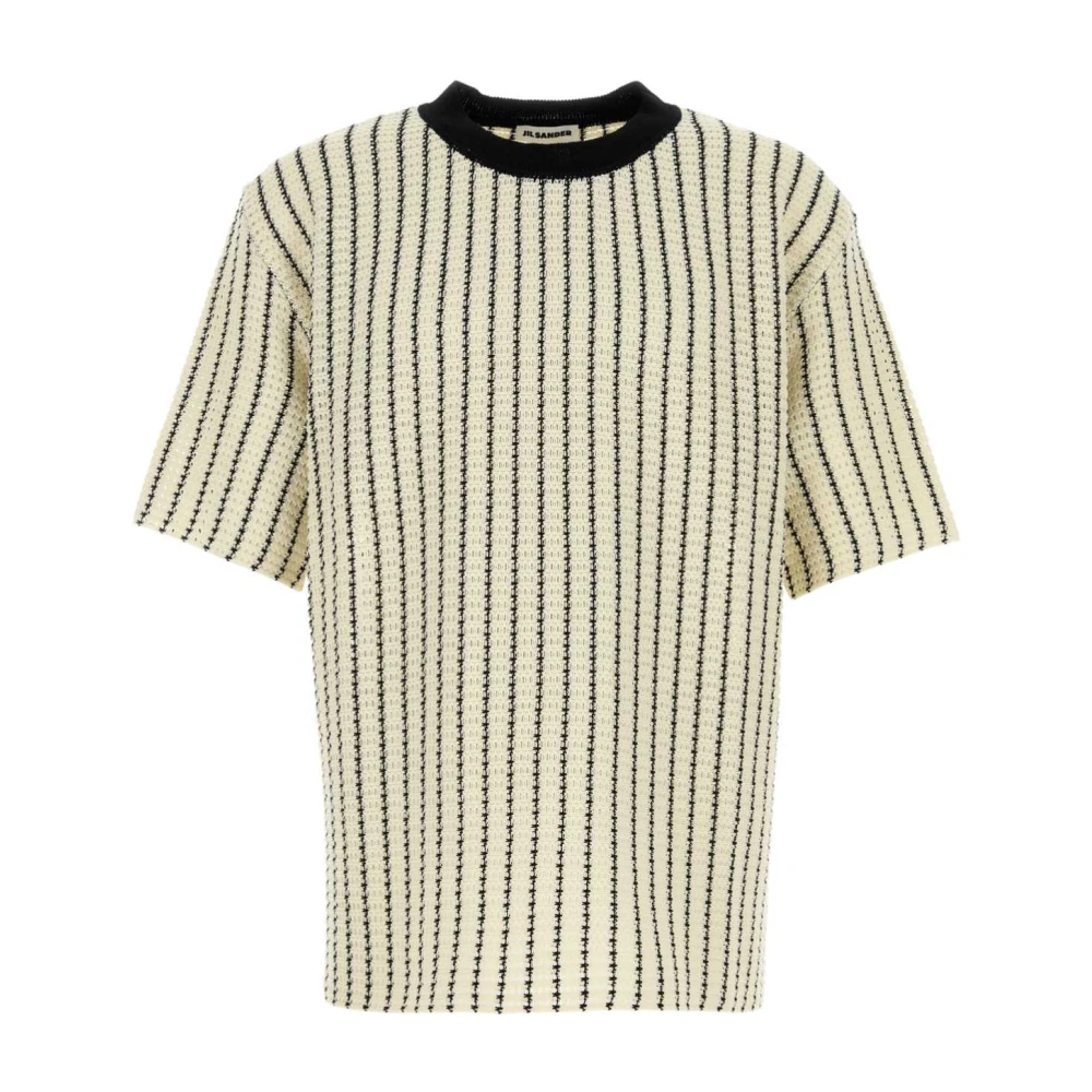 Jil Sander Men's Beige Embroidered Crochet T-Shirt - T-Shirts - L - Tops