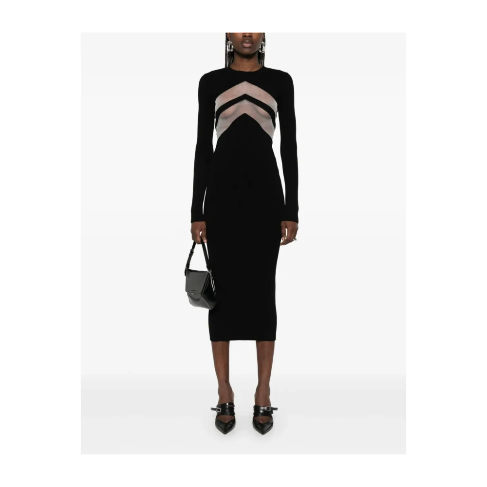 Jean Paul Gaultier Lange jurk met transparant chevronpatroon Black Dames