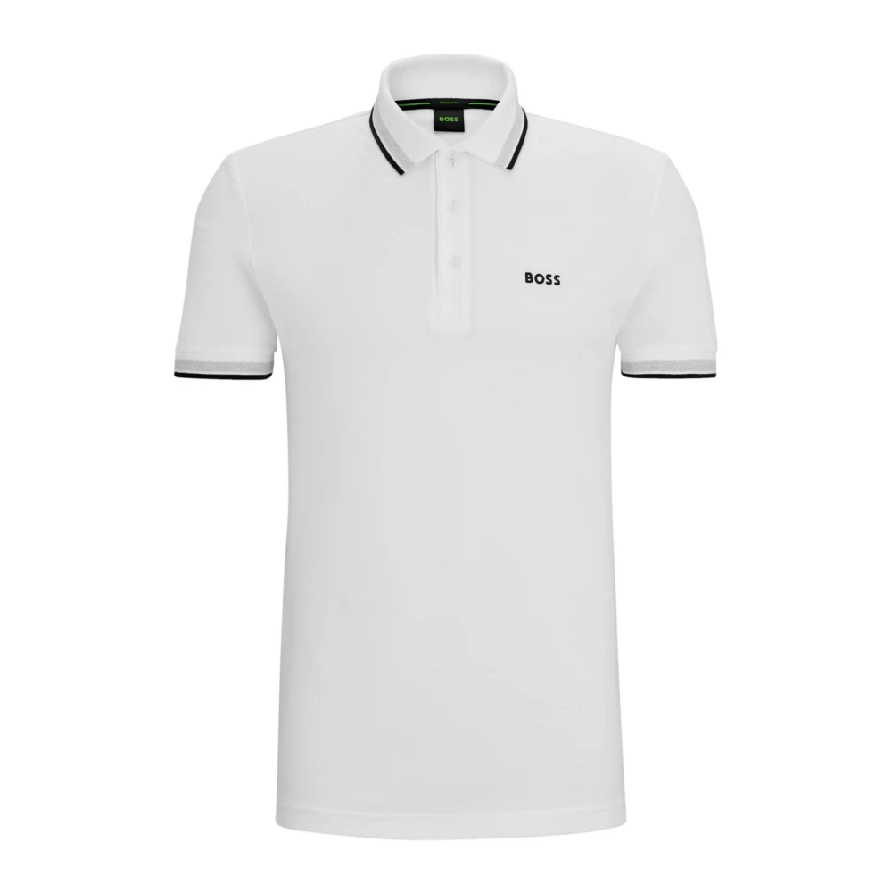 Hugo Men's White Contrast Logo Polo Shirt Paddy Model