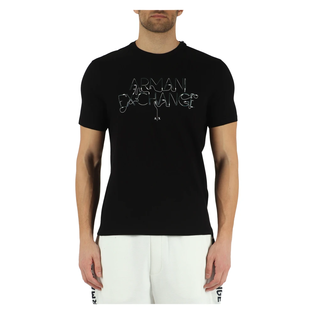 Armani Exchange Regular Fit Katoenen T-shirt met Verhoogd Logo Black Heren