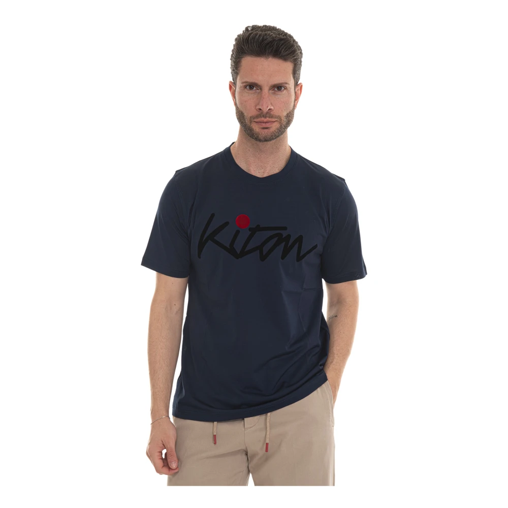Kiton Maxi Logo Katoenen T-shirt Blue Heren