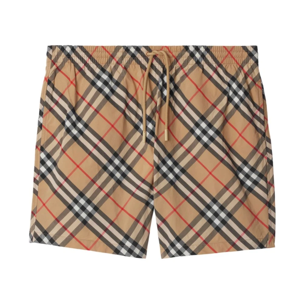 Burberry Geruite Print Shorts met Trekkoord Tailleband Beige Heren