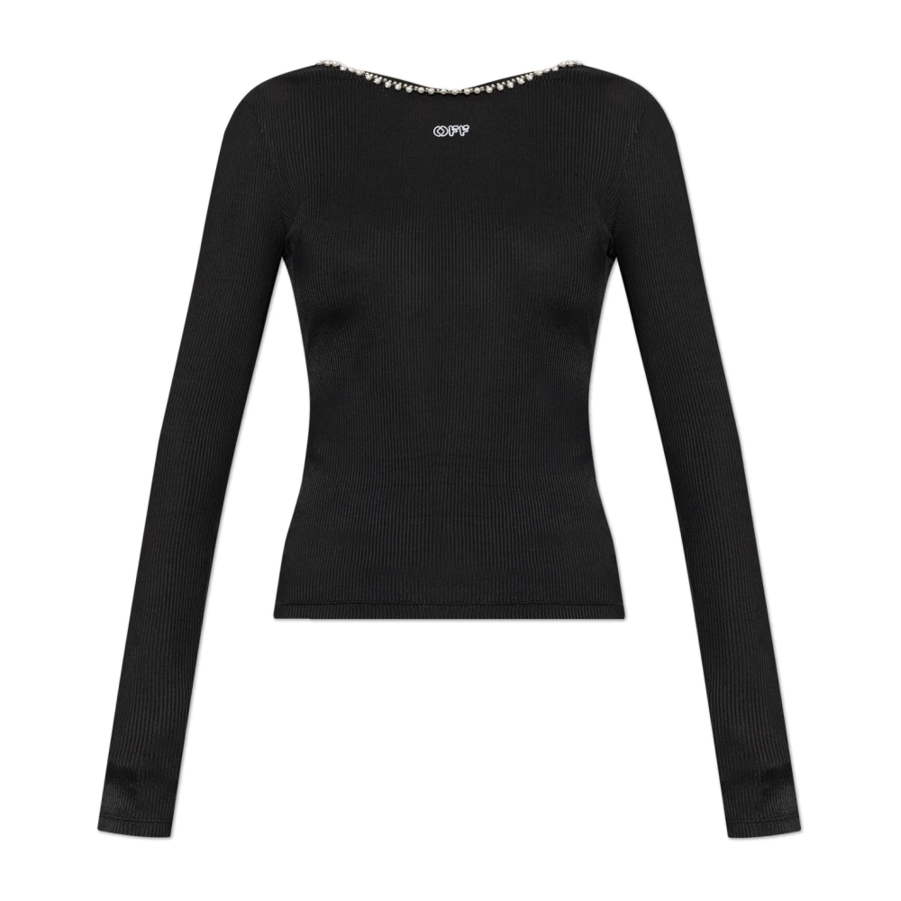 Off White Top met logo Black Dames