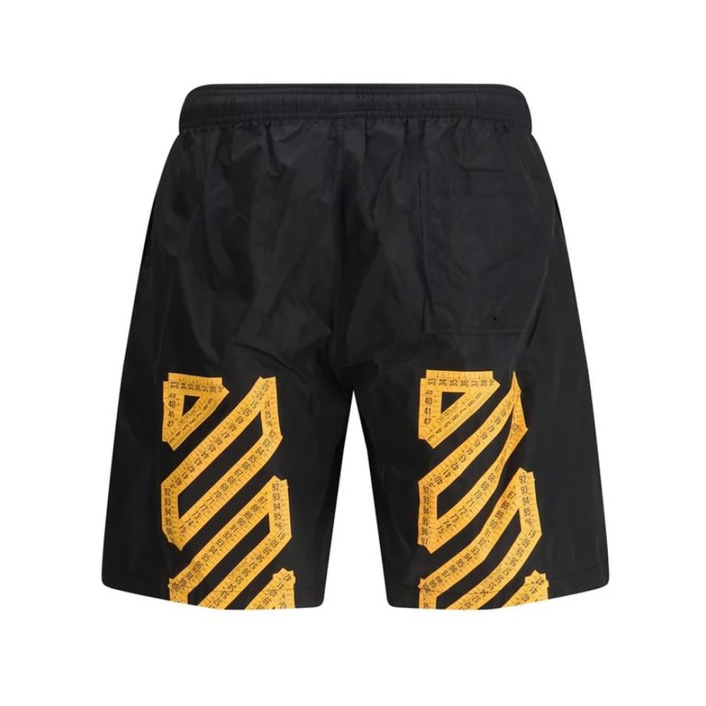 Off White Surfer Zwemshorts met Tape Detail Black Heren