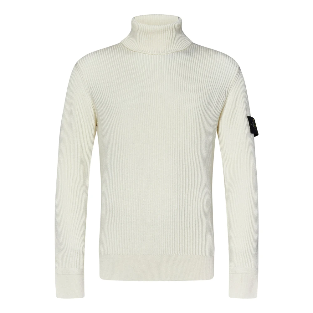 Stone Island Vit Ribbstickad Tröja Aw24 White, Herr