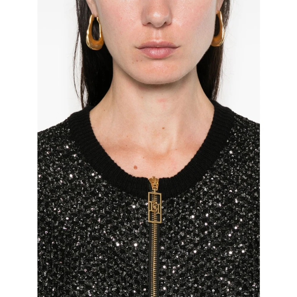 Elisabetta Franchi Paillet Mini Jurk met 3 4 Mouwen Black Dames