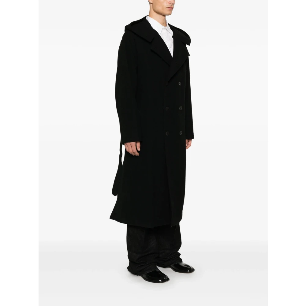 Yohji Yamamoto Zwarte Double-Breasted Wollen Jas Black Heren