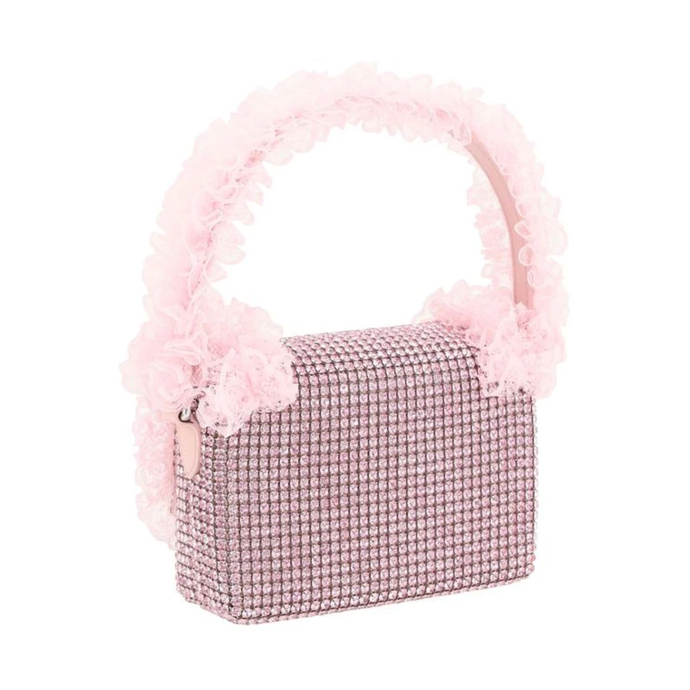 Self Portrait Kanten Strass Schoudertas met Magnetische Klep Pink Dames