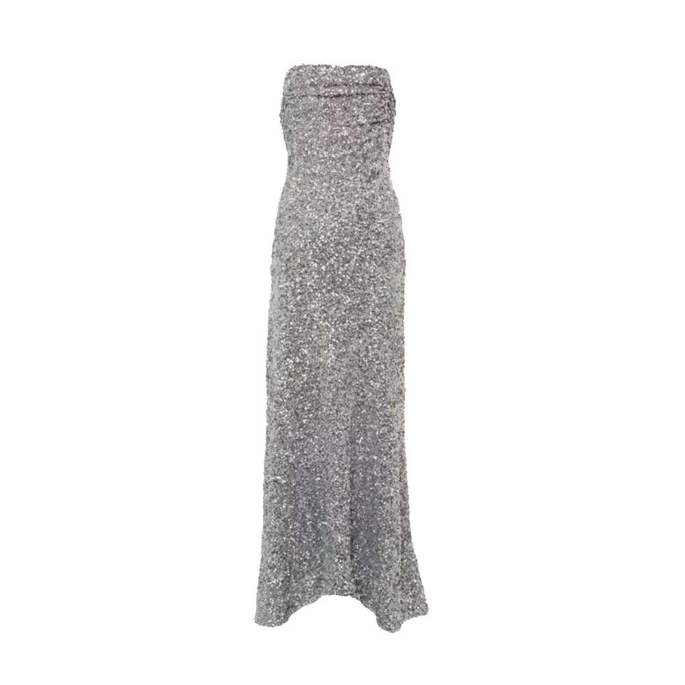 Ganni Zilver Paillet Vierkante Hals Jurk Gray Dames