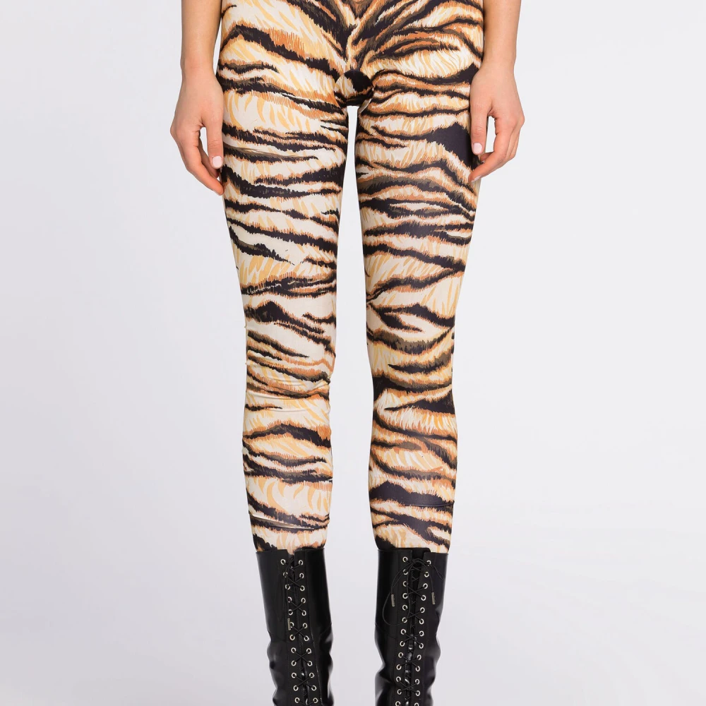 Roberto Cavalli Tijgerprint Leggings Hoge Taille Bodycon Fit Brown Dames