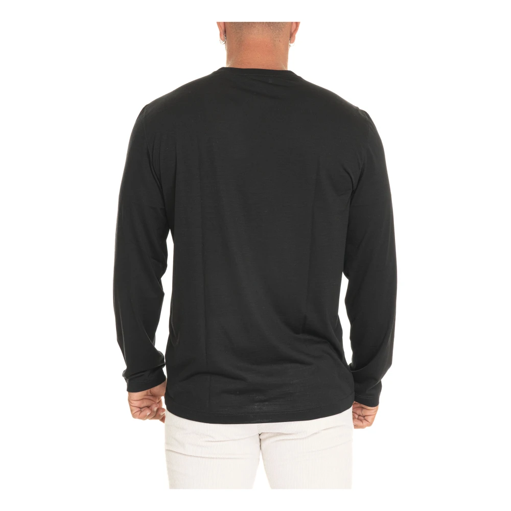 Gran Sasso Wol Lange Mouw Effen T-shirt Black Heren