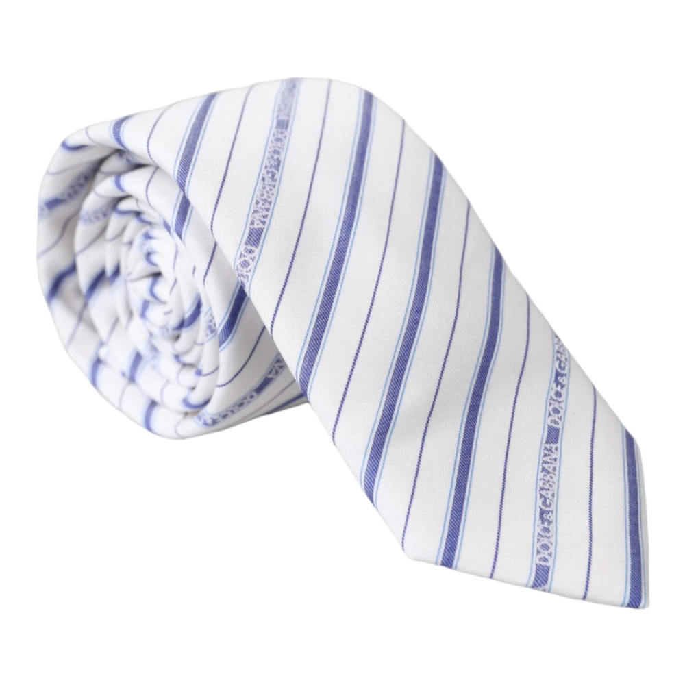 Dolce & Gabbana Men's White Ties, One Size, Blue And Striped Silk Tie