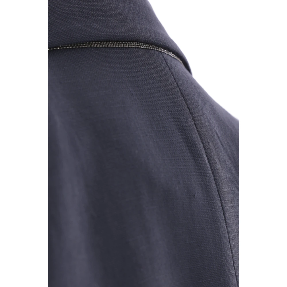 BRUNELLO CUCINELLI Blauwe Twill Jas met Monile Borduurwerk Blue Dames