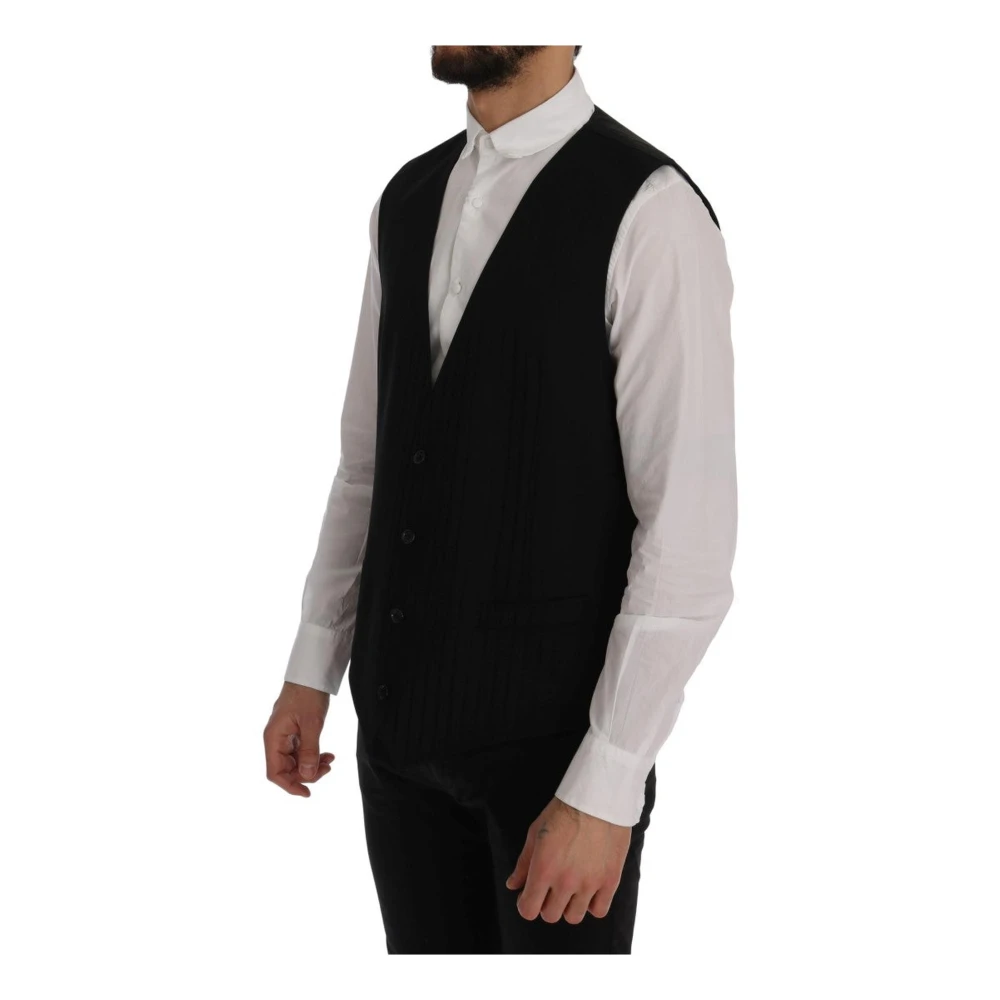 Dolce & Gabbana Zwart Gestreept Wollen Vest Black Heren