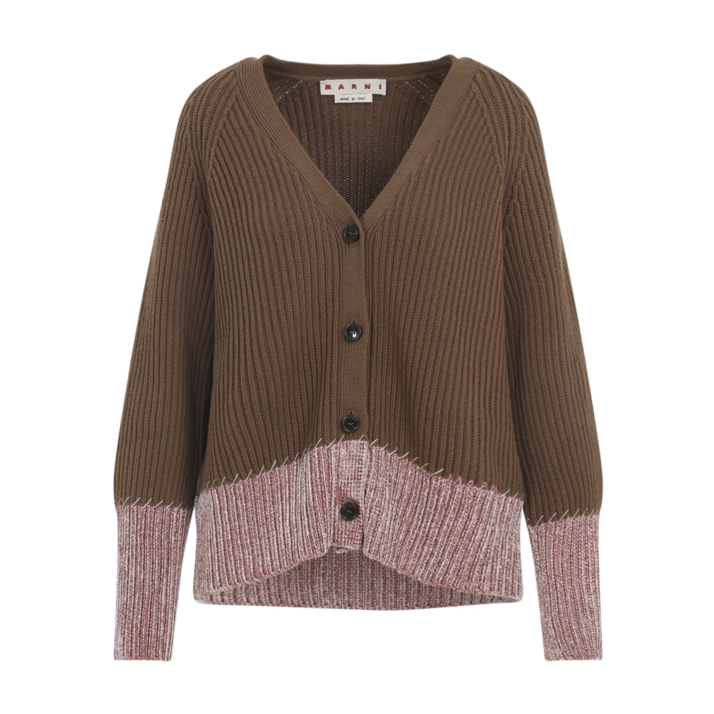Marni Women's Brown Cardigans,, Bicolor V Neck Cardigan Extra Small