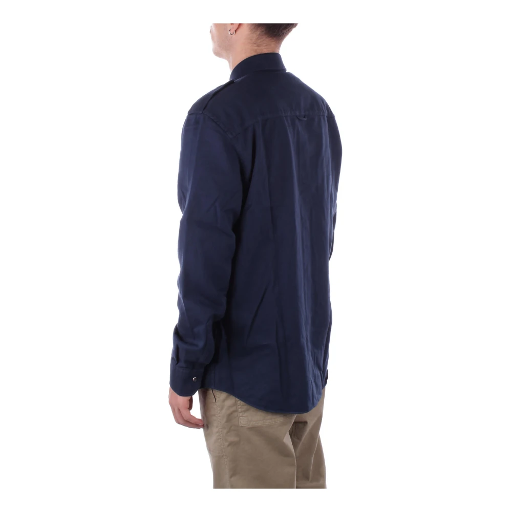 Dondup Blauw Logo Shirt met Clip Zakken Blue Heren