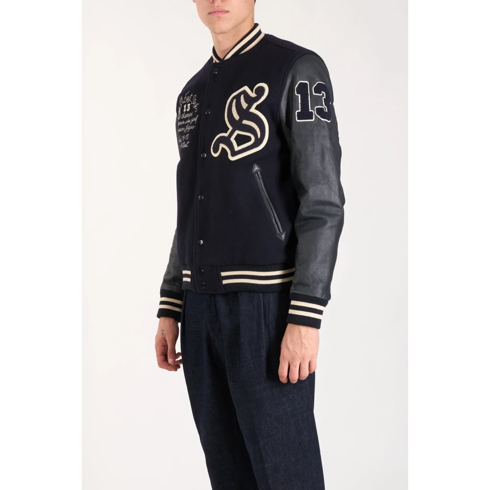 Schott NYC Slim Fit Wool Varsity Jacket Blue Heren