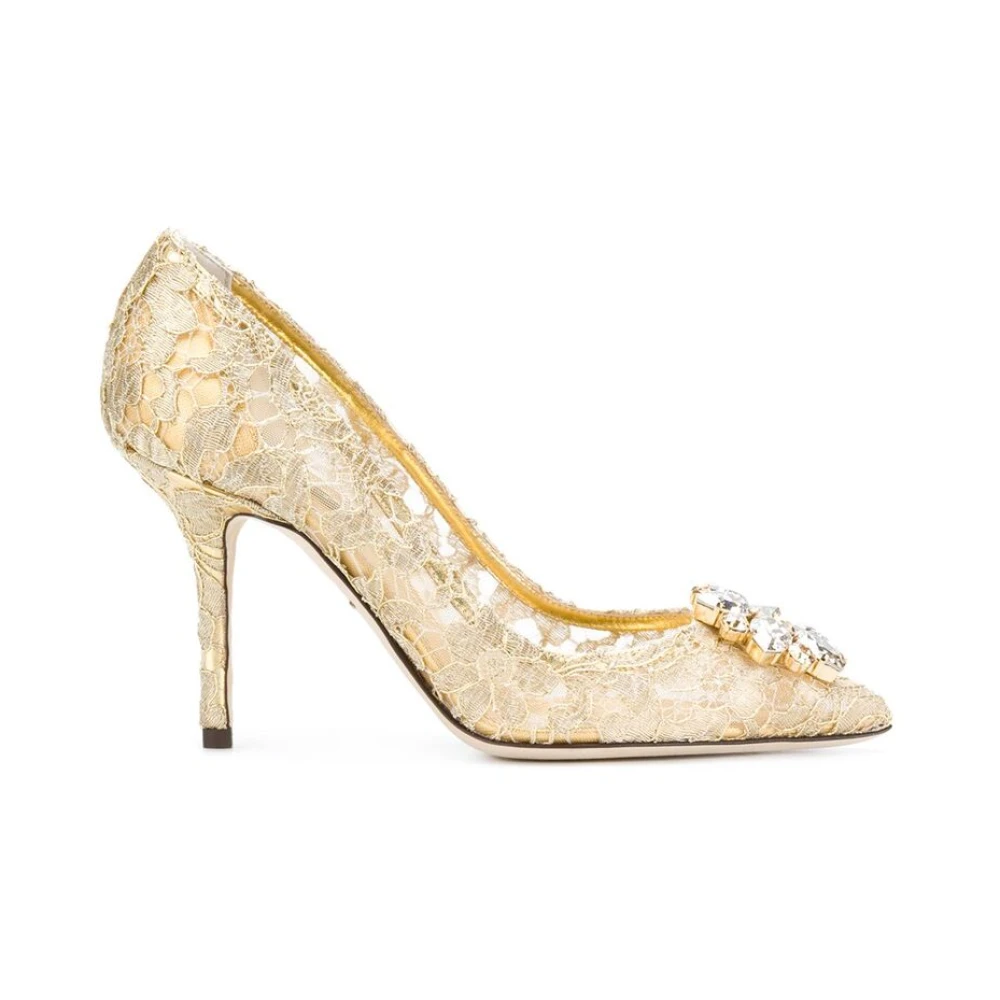 Dolce & Gabbana Guld Bellucci Pumps Rainbow Lace Kollektion Yellow, Dam