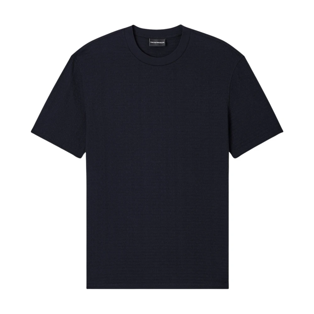 Emporio Armani Herr Blå Toppar 2XL, Bomull, Jersey T-Shirt Med Intarsialogotyp