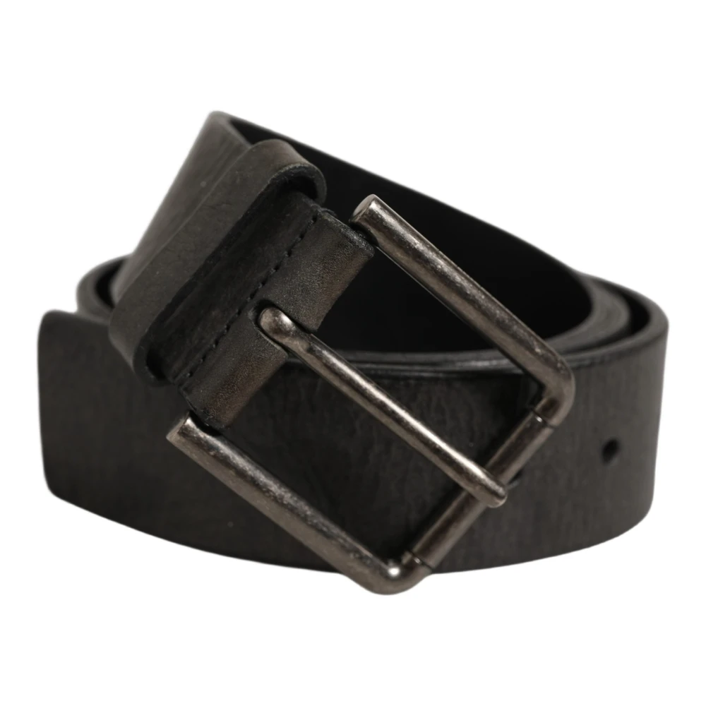 Dolce & Gabbana Black Leather Brushed Metal Buckle Men Belt - 90 cm / 36 Inches - Image 2