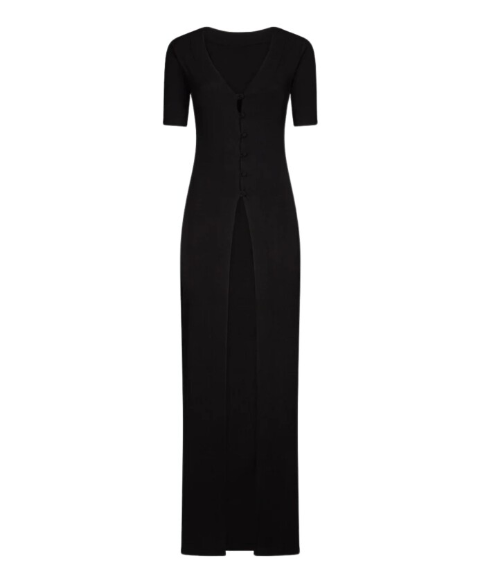 black-ribbed-long-dress-front-slit