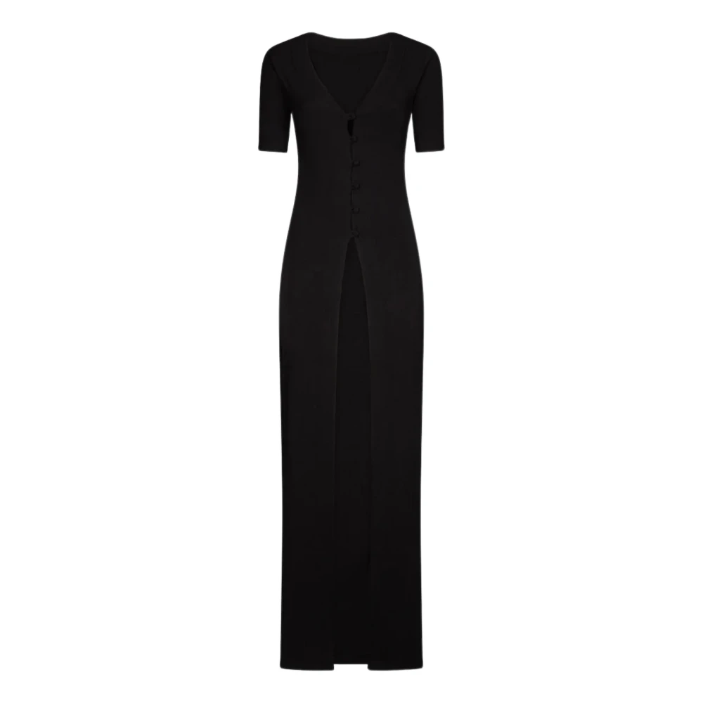 Me-Fui Women's Black Ribbed Long Dress Front Slit