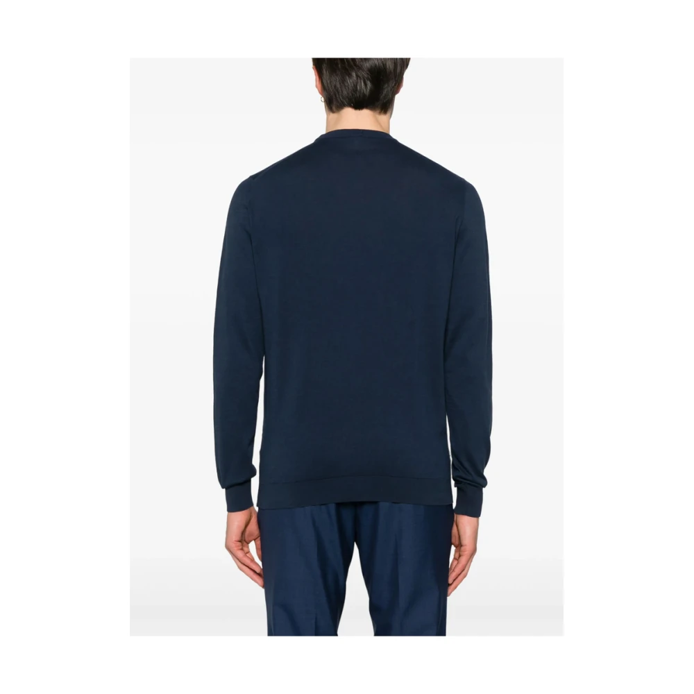 Fedeli Blauwe Crew Neck Sweater Lange Mouwen Blue Heren