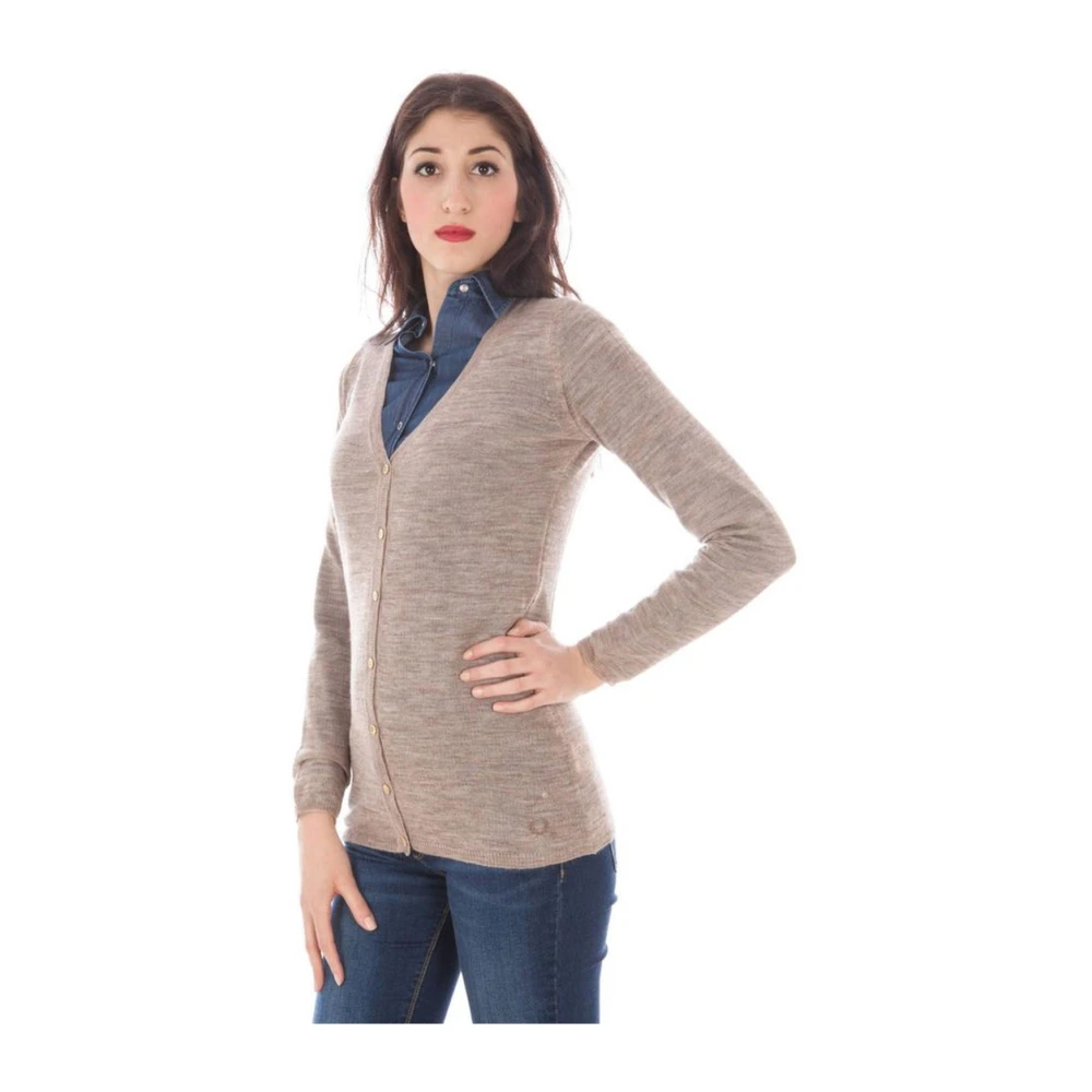 Fred Perry Beige Wool Buttoned Cardigan Beige Dames