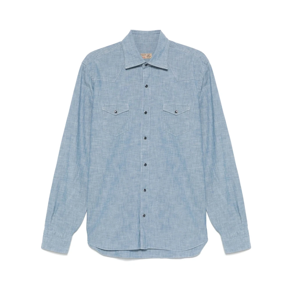 Barba Blauwe Front Press-Stud Shirt Blue Heren