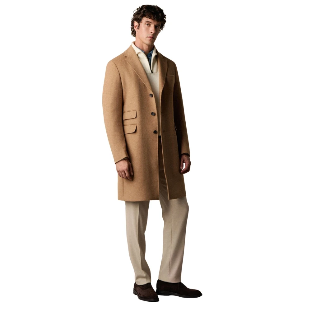 Brooks Brothers Brown Single-Breasted Coats, Male, 4XL, Wool Dress Coat