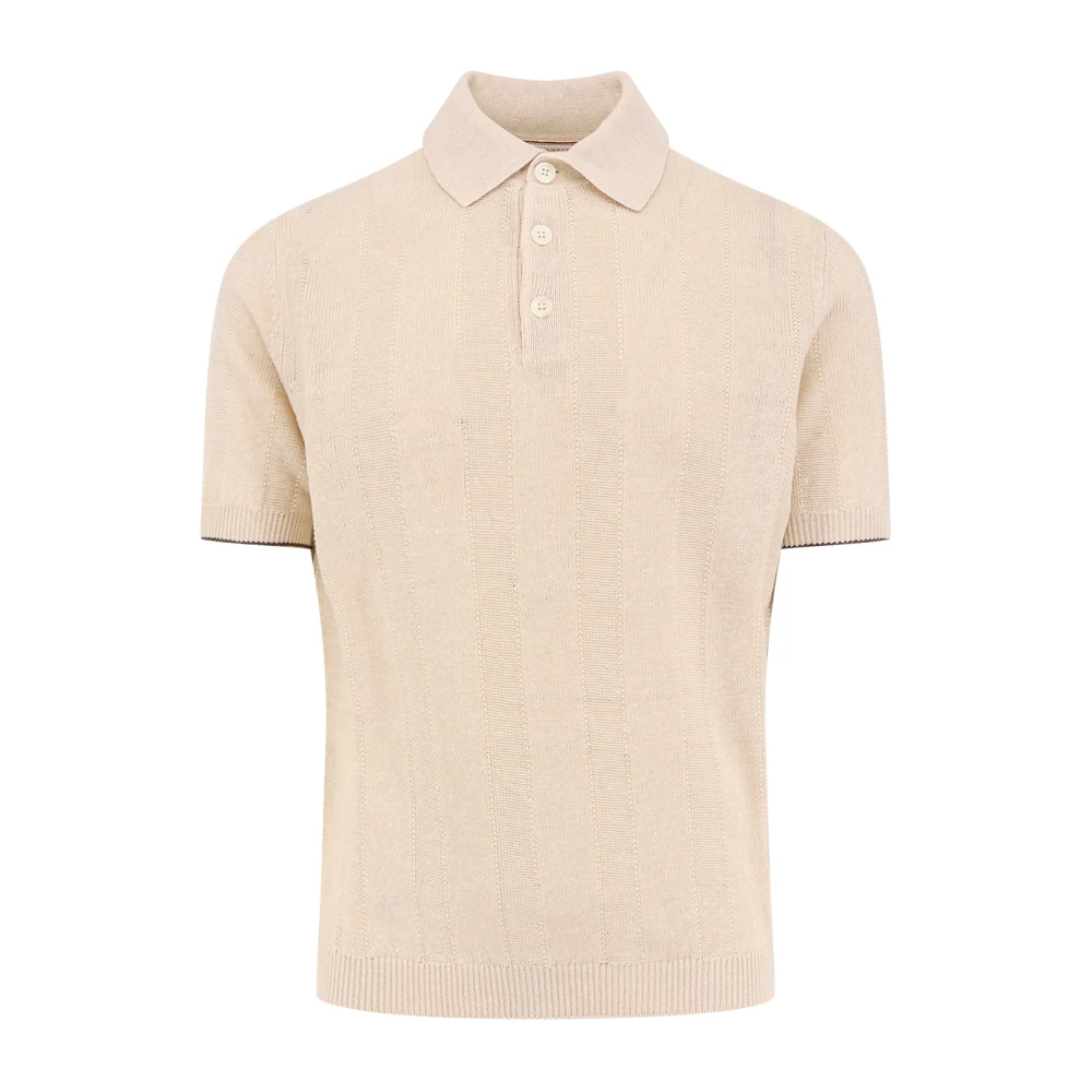 Brunello Cucinelli Linne Bomull Polo Skjorta Kort Ärm Beige, Herr