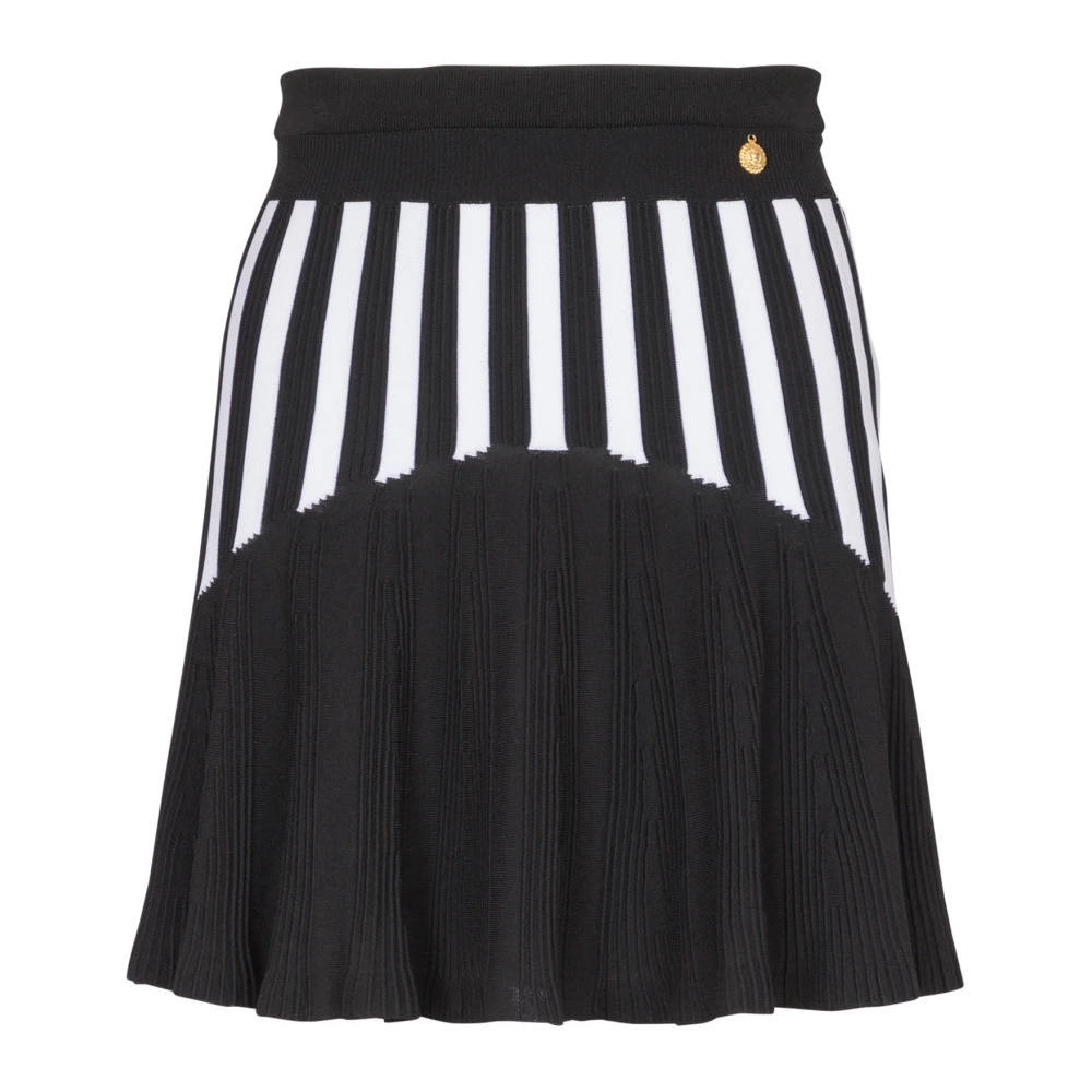 Balmain Geplooide gestreepte gebreide rok Black Dames