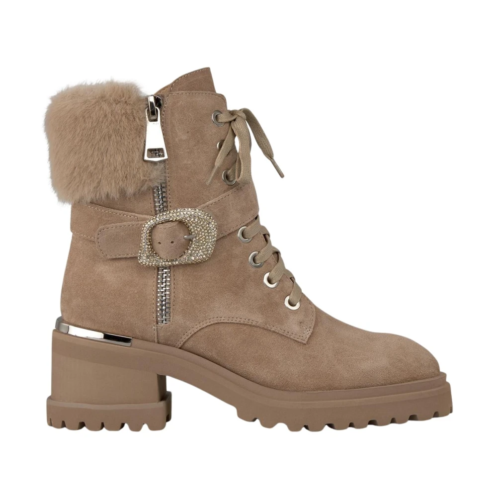 Alma En Pena Women's Beige Winter Boots, 7 Uk, Ankle Boots Fur Heel