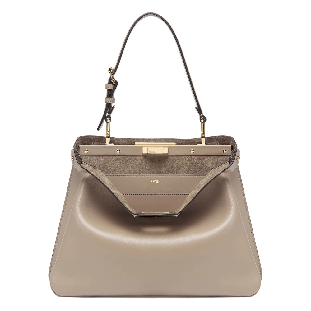 Fendi Zwarte Schoudertas van Kalfsleer met Twist Lock Gray Dames