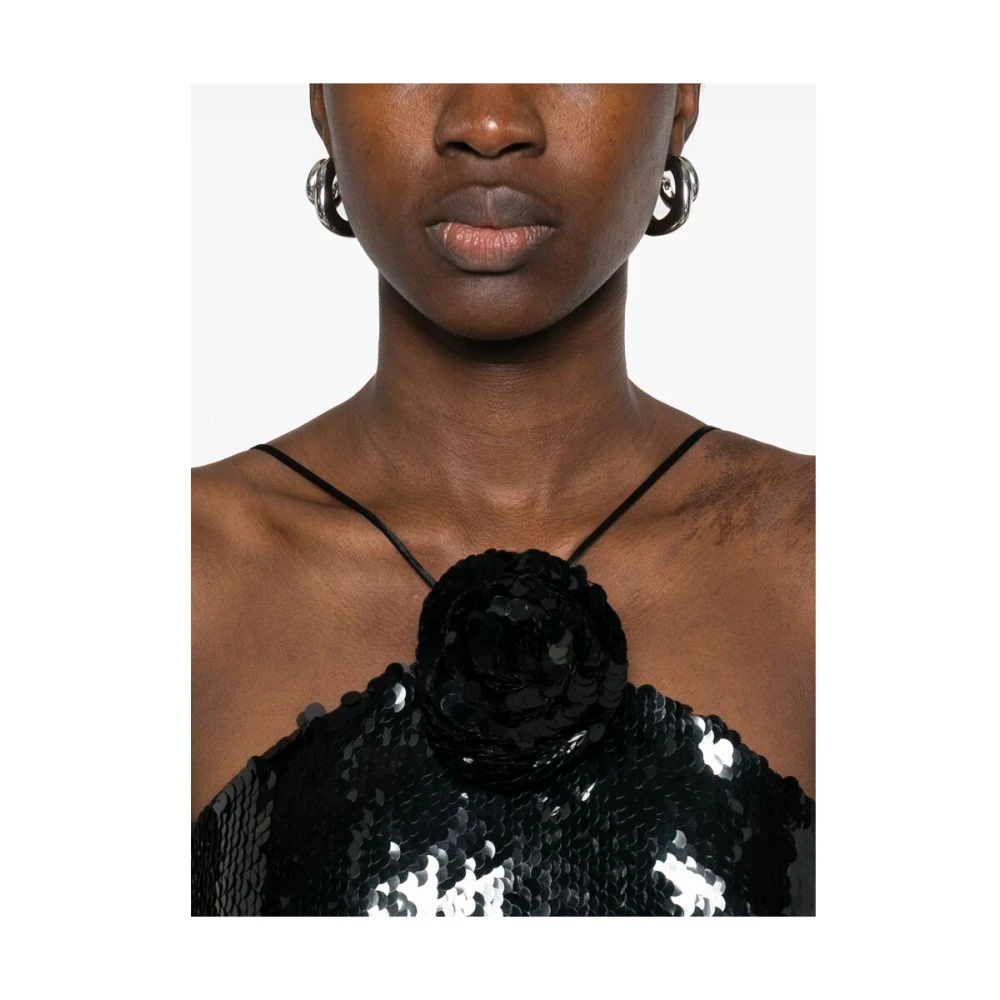 Magda Butrym Zwarte Bloemenapplicatie Open Rug Jurk Black Dames