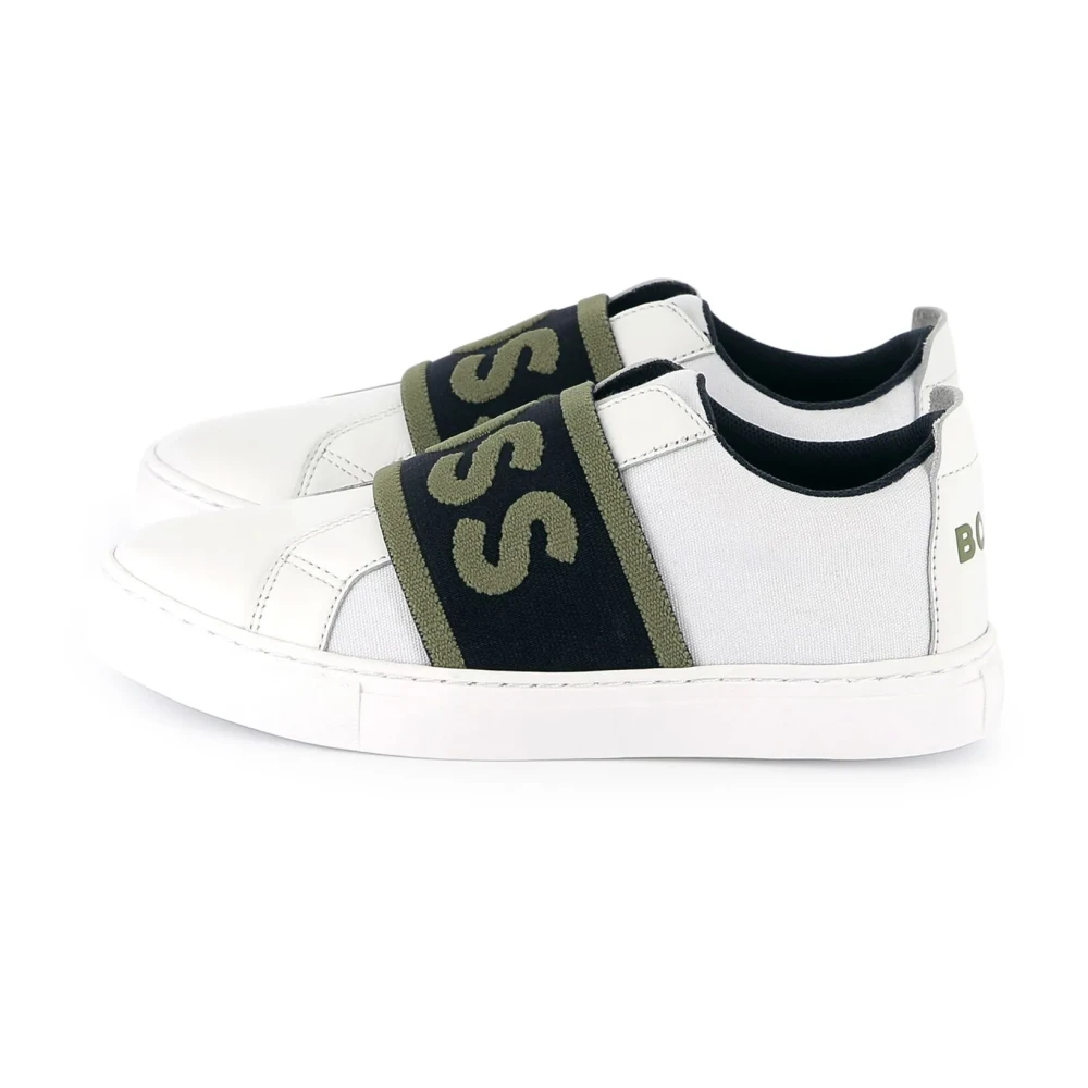 Hugo Boys White Sneakers,, Fabric And Leather Trainers Size 33 Eu